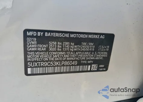 2019 BMW X3 xDrive30I from USA, damaged, VIN 5UXTR9C53KLP86049